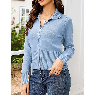 Women's Cardigan Sweaters Zip Up Open Front Cardigans Turtleneck Lightweigh Sweaters Outwear