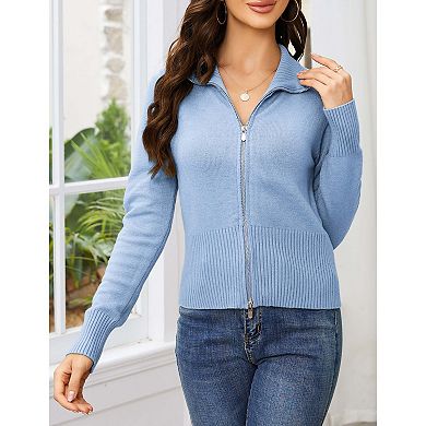 Women's Cardigan Sweaters Zip Up Open Front Cardigans Turtleneck Lightweigh Sweaters Outwear