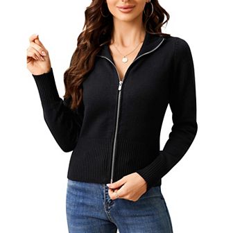 Women's Cardigan Sweaters Zip Up Open Front Cardigans Turtleneck Lightweigh Sweaters Outwear