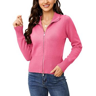 Women's Cardigan Sweaters Zip Up Open Front Cardigans Turtleneck Lightweigh Sweaters Outwear