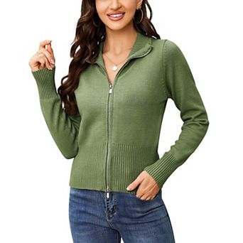 Women's Cardigan Sweaters Zip Up Open Front Cardigans Turtleneck Lightweigh Sweaters Outwear