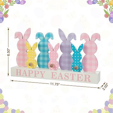 Glitzhome 11.75"L Easter Table Decor, Wooden Bunny Family Spring Table Decor
