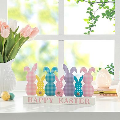 Glitzhome 11.75"L Easter Table Decor, Wooden Bunny Family Spring Table Decor