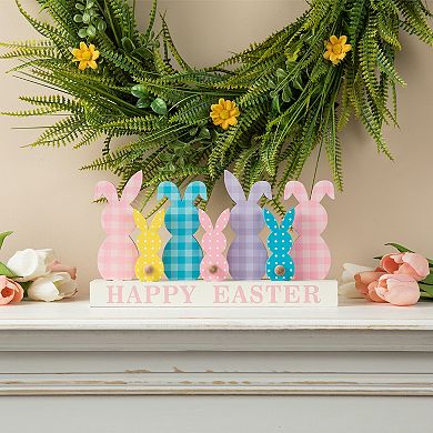 Glitzhome 11.75"L Easter Table Decor, Wooden Bunny Family Spring Table Decor
