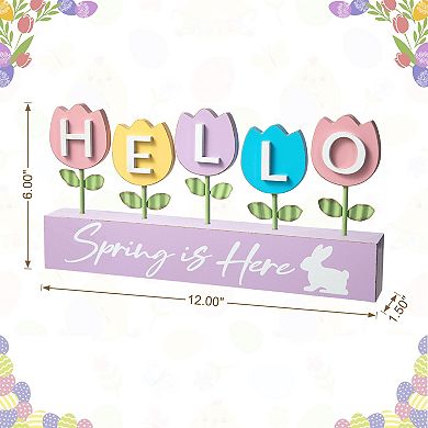 Glitzhome 12"H Easter Table Decor, Wooden/Metal Tulips Spring Floral Wood Signs