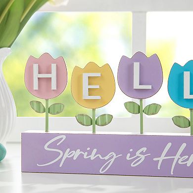 Glitzhome 12"H Easter Table Decor, Wooden/Metal Tulips Spring Floral Wood Signs