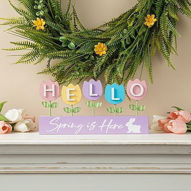 Glitzhome 12"H Easter Table Decor, Wooden/Metal Tulips Spring Floral Wood Signs
