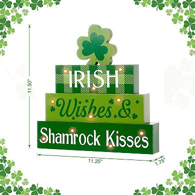 Glitzhome 11.5"H Lighted Handmade St. Patrick's Wooden Block Table Sign