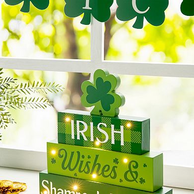 Glitzhome 11.5"H Lighted Handmade St. Patrick's Wooden Block Table Sign