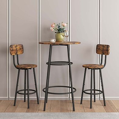 Mondawe Bar Table,Circular Bar Table With Backrest And Partition,Equipped With 2 Bar Stools
