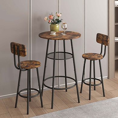 Mondawe Bar Table,Circular Bar Table With Backrest And Partition,Equipped With 2 Bar Stools