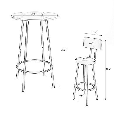Mondawe Bar Table,Circular Bar Table With Backrest And Partition,Equipped With 2 Bar Stools