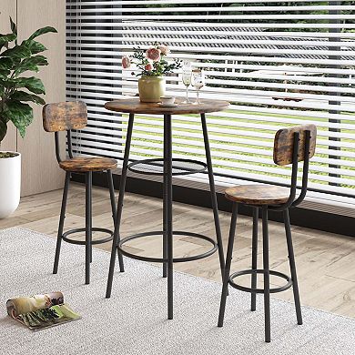 Mondawe Bar Table,Circular Bar Table With Backrest And Partition,Equipped With 2 Bar Stools
