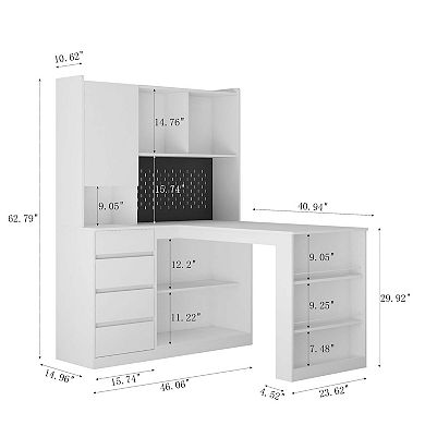 Mondawe Modern Computer Desk, L-Shaped Home Office Desk With Drawers, Bookshelves, And LED Lights