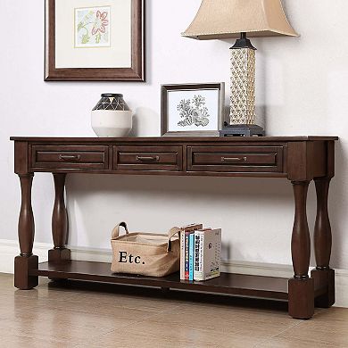 Mondawe 63 Inch Wooden Console Table With 3 Drawers And 1 Bottom Shelf Entrance Hallway Sofa Table