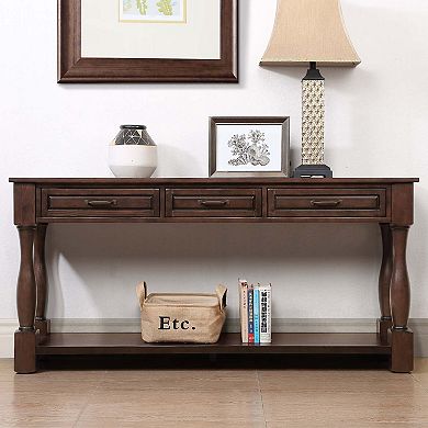 Mondawe 63 Inch Wooden Console Table With 3 Drawers And 1 Bottom Shelf Entrance Hallway Sofa Table