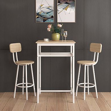 Mondawe Bar Table,Square Bar Table With Backrest And Partition,Equipped With 2 Bar Stools
