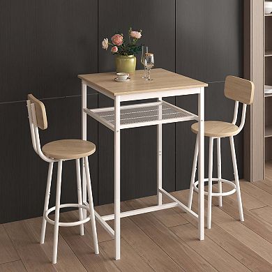 Mondawe Bar Table,Square Bar Table With Backrest And Partition,Equipped With 2 Bar Stools