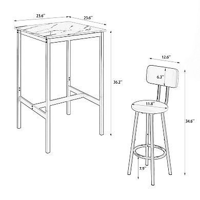 Mondawe Bar Table,Square Bar Table With Backrest And Partition,Equipped With 2 Bar Stools