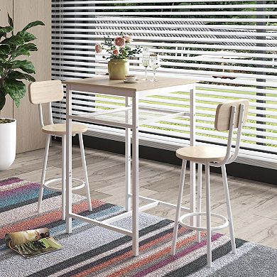 Mondawe Bar Table,Square Bar Table With Backrest And Partition,Equipped With 2 Bar Stools