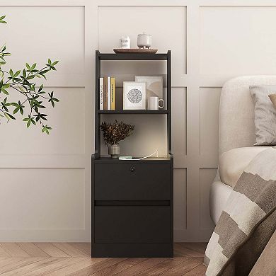 Mondawe Modern Nightstand, Smart Nightstand With Nightlight And Rechargeable Bedroom Storage