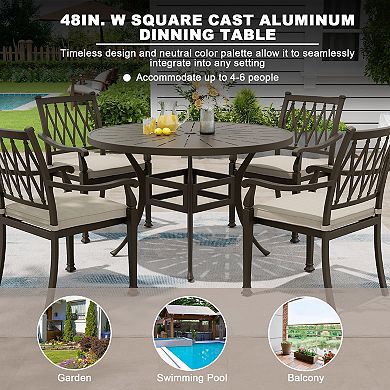 Mondawe 48" Cast Aluminum Round Outdoor Patio Retro Dining Table with Umbrella Hole