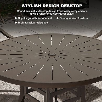 Mondawe 48" Cast Aluminum Round Outdoor Patio Retro Dining Table with Umbrella Hole