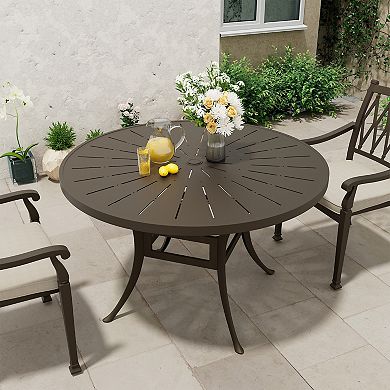 Mondawe 48" Cast Aluminum Round Outdoor Patio Retro Dining Table with Umbrella Hole