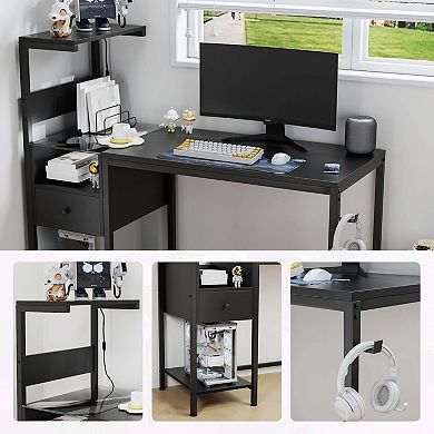 Mondawe Home Office Computer Desk,Study Desk With USB Port Charging Station And Storage Rack