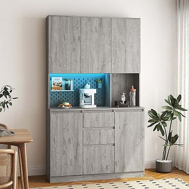 Mondawe Modern Food Cabinet, Standalone Drawer Dining Cabinet With Charging Station And LED Lights