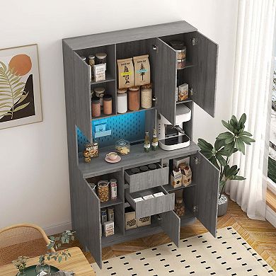 Mondawe Modern Food Cabinet, Standalone Drawer Dining Cabinet With Charging Station And LED Lights