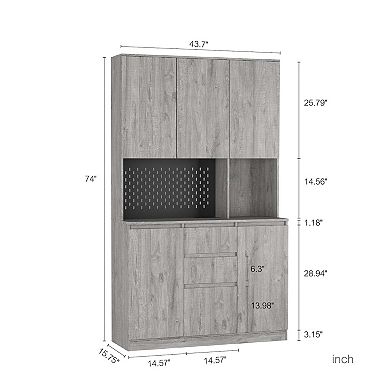 Mondawe Modern Food Cabinet, Standalone Drawer Dining Cabinet With Charging Station And LED Lights