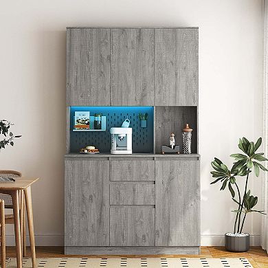 Mondawe Modern Food Cabinet, Standalone Drawer Dining Cabinet With Charging Station And LED Lights