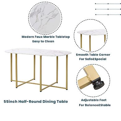 Mondawe Modern 7 Pieces Dining Table Set with Faux Marble Compact 55" Kitchen Table