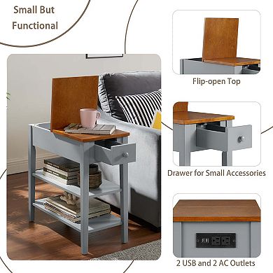 Mondawe Narrow 2-Tone End Table With USB Charging Port, Suitable For Small Space Side Tables