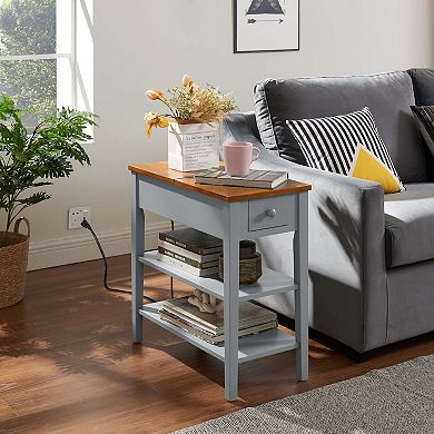 Mondawe Narrow 2-Tone End Table With USB Charging Port, Suitable For Small Space Side Tables