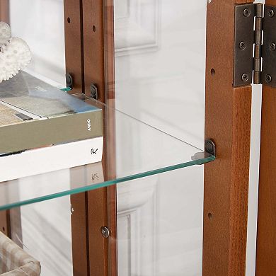 Mondawe Double Tempered Glass Door Rare Cabinet With Mirror Backboard And Adjustable Shelves