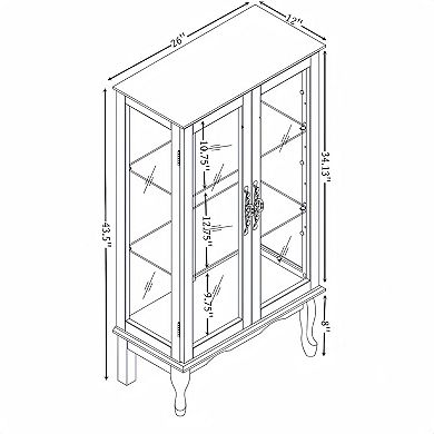 Mondawe Double Tempered Glass Door Rare Cabinet With Mirror Backboard And Adjustable Shelves