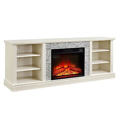 Mondawe Entertainment Stand, Artificial Stacked Stone Surround 23" Electric Fireplace Media Console