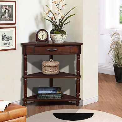 Mondawe 33.8-Inch Small Triangular Table, Small Space/Living Room 3-Layer Solid Wood Edge Table