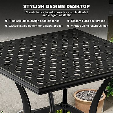 Mondawe 29" Cast Aluminum Patio Square Outdoor Bar Table with Umbrella Hole