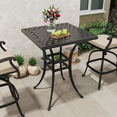 Mondawe 29" Cast Aluminum Patio Square Outdoor Bar Table with Umbrella Hole