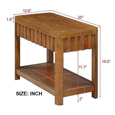 Mondawe 25 Inch Rectangular Solid Wood Farmhouse Coffee Table With Storage Rack, Sofa Side Table