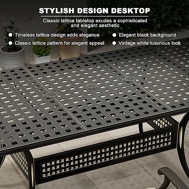 Mondawe Cast Aluminum Rectangular Outdoor Patio Extendable Dining Table with Umbrella Hole