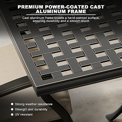 Mondawe Cast Aluminum Rectangular Outdoor Patio Extendable Dining Table with Umbrella Hole