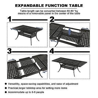 Mondawe Cast Aluminum Rectangular Outdoor Patio Extendable Dining Table with Umbrella Hole