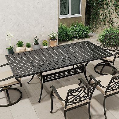 Mondawe Cast Aluminum Rectangular Outdoor Patio Extendable Dining Table with Umbrella Hole