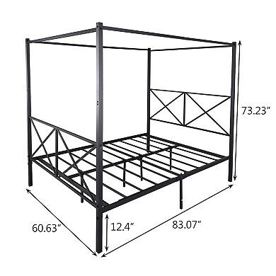 Mondawe Metal Canopy Bed Frame,Large X-Shaped Bed Frame,Black Platform Bed Frame
