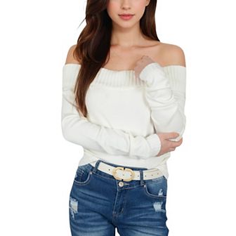 Women's Ribbed Off-the-Shoulder Slim Fit Top in Stretchy Midweight Fabric for a Chic Cropped Style