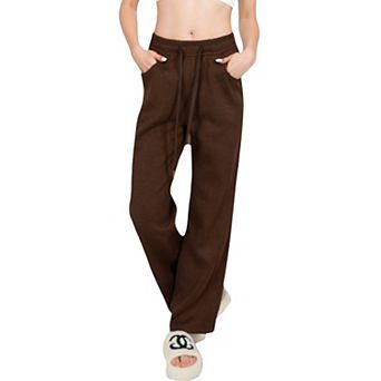Women's Soft Knit Wide-Leg Pants with Elastic Waistband and Drawstring for Lounge and Casual Wear